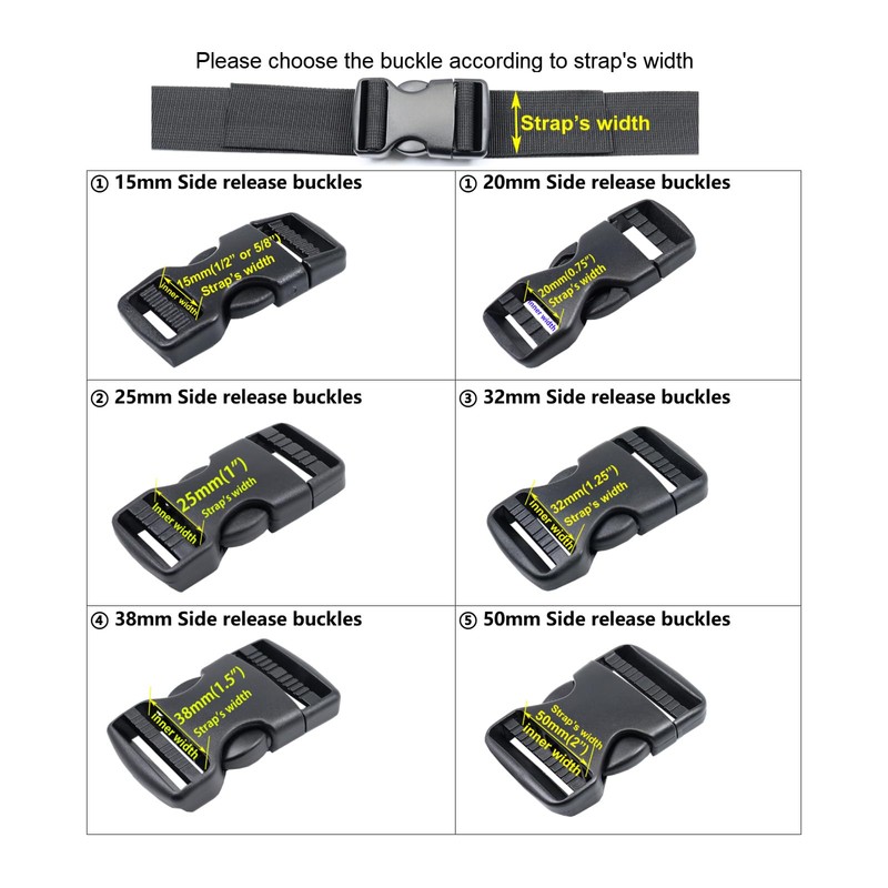 Baikeen Plastic Side Release Buckles 15mm/20mm/25mm/32mm/38mm/50mm Heavy Duty Plastic Buckle