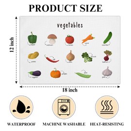 Vegetables Learning Cotton Linen Placemats Set of 4, 12x18 Table Mat for Nursery Home Restaurant Kitchen Dining Decoration, Waterproof Washable Heat Resistant Place Mats -a44