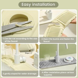 Faucet Mat for Kitchen Sink - 2025 Upgraded Premium Silicone Splash Guard with Fast-Drying Technology: Ideal Protective Tray for Stone Sinks in Kitchen & Bathroom (Yellow, 17.5x5.5in)