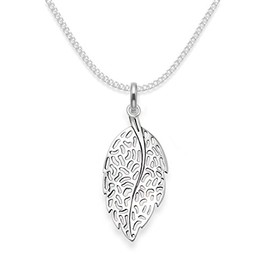 GENUINE 925 Sterling Silver Leaf Necklace on 16" Silver chain - Size: 11mm x 22mm (32mm inc. pendant top). Gift boxed. 8041/16
