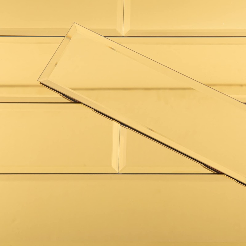 Lovdeco Peel and Stick 3x12 Inch Beveled Gold Mirror Tile