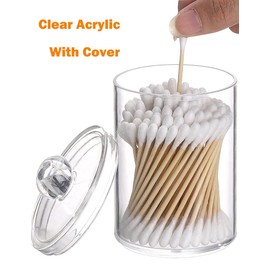 3 Pack Qtip Dispenser Holder Jars, Bathroom Vanity Round Storage Organizer Canister, Clear Acrylic Container Box for Cotton Balls Rounds Makeup Sponges Bath Salts Tooth Floss Picks (Style 1, Clear)