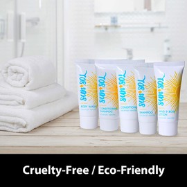 World Amenities - Sun + Sol Bulk Cleansing 2 in 1 Shampoo & Conditioner With Warm Coconut & Vanilla Fragrances, Travel Size Toiletries, Mini Hotel Amenities, 0.7 oz, 300 Count