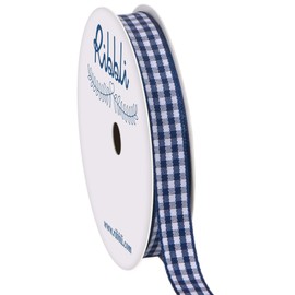 Ribbli Navy and White Gingham Ribbon,100% Polyester Woven Edge,3/8 Inch x 10 Yard,Plaid Ribbon Use for Gift Wrapping,Party Decoration