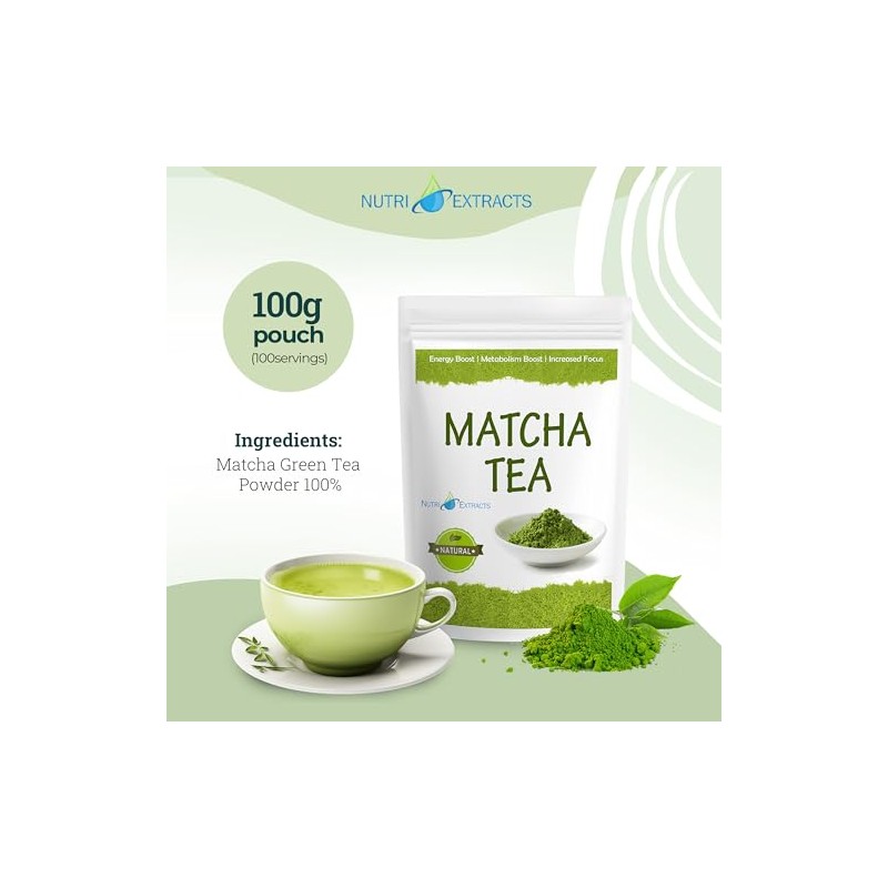NutriExtracts Ceremonial Matcha Green Tea Powder - 100g Pack