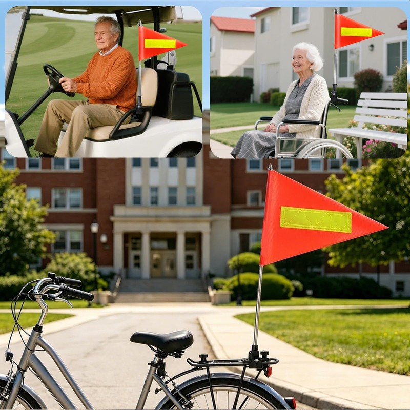 Orange Warning Flag with Reflective Strip and 5.3 Feet Retractable