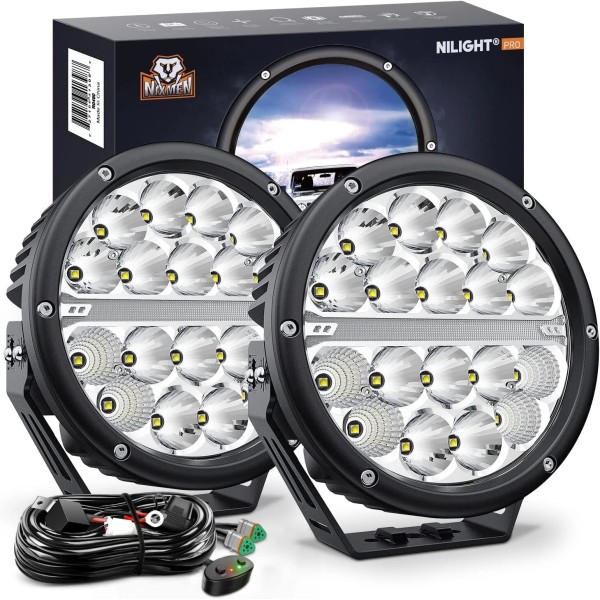 Nilight 7Inch Round LED Offroad Driving Lights DRL 2PCS Spot