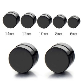 2pcs Magnetic Black Circle Stud Earrings for Men Women, Non-Piercing Clip On Cheater Fake Ear Gauges, Wide:12MM, Metal, No Gemstone