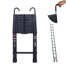 Telescoping Ladder with Detachable Roof Hook 5 Metre Aluminum Portable Maximum Load: 330 lbs, Extendable Stepladder Tall 16.5ft Retractable Multi Purpose Loft Ladder