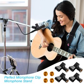 Mic Clips for Stands, 4PCS Microphone Clip Holder with 4PCS Adapters, Adjustable Wireless Mic Clamp for Mic Stand with 5/8 Inch Male to 3/8 Inch Female Adapter for Boom Arm Tripod