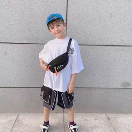 Bum Bag Kids Neck Pouch Girls Boys Shoulder Bag with Dinosaur Pendant, black, Modern