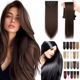 Extensiones Cabello Clip Cortinas Rectas Largas 7 Piezas