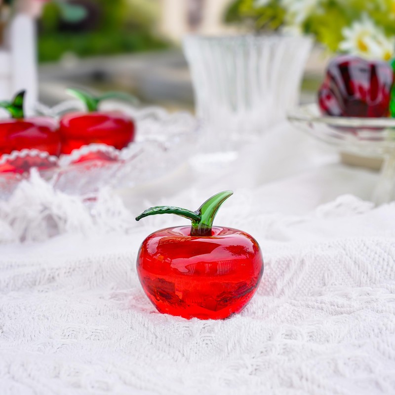 ZEERSHEE Crystal Red Apple Figurine Hand Blown Glass Ornaments Crystal