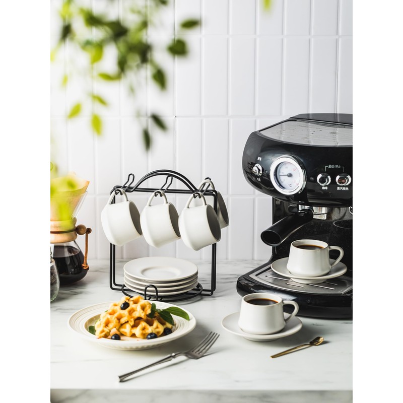 YHOSSEUN Espresso Cups with Saucers and Metal Stand, 4 Oz