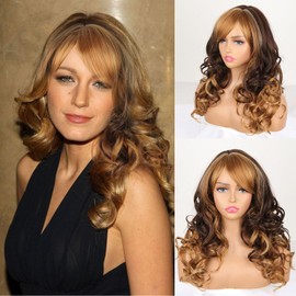 Long Wavy Black Wigs for Women Natuaral Synthetic Hair Heat Resistant Brunette Wig for Daily Party Cosplay Use (honey#)