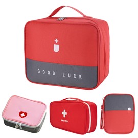 Medikamententasche, 4 Stück Reiseapotheke Tasche, Große Kapazität Notfalltasche, Tragbare Medikamenten Aufbewahrungstasche aus Wasserdichtem Oxford Stoff für Schule, Reisen, Camping(Rot, Pink)