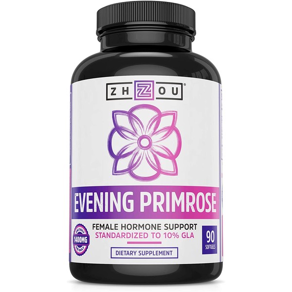 Zhou Nutrition Evening Primrose Oil Capsules- Supports Hormone Balance for Women, PMS & Menopause Support, Cold Pressed & Hexane Free - 1400mg 10% Gla