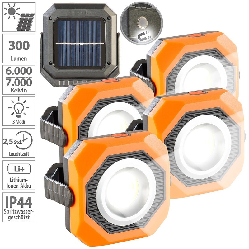 PEARL Solar LED Work Light: Set of 4 Solar Camping