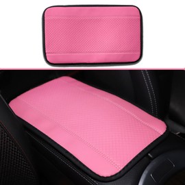 Piburth Car Center Console Armrest Pad, 12.6X 7.2 Inch PU Leather Waterproof Auto Armrest Seat Box Cover Protector, Universal Car Interior Accessories (Pink)
