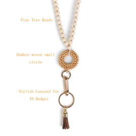 Fving Lanyards for Id Badges and Keys,Specialist ID Vertical Top Load Card Badge Holder,Wood Beaded Teacher Lanyard for ID Holder with Quick Release Key Ring,Cute Keychain Lanyard Women