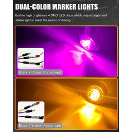 PSEQT 3/4'' Trailer LED Marker Lights Amber to Purple Dual Color Side Clearance Fender Grille Indicator Lights Waterproof 12V Round Bullet Clear Light for Truck Pickup ATV UTV RV Van Bus, 10Pcs