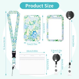 DOINEUFL Lanyards with Card Holder, Retractable Reel Cruise Key Lanyard Clip, Extendable Teacher Nurse Student Office Floral Lanyard for Neck, ID Protector Badge Clips with Detachable Lanyards Strap