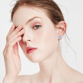 Cat Earrings 925 Sterling Silver Cat Jewellery with Heart Crystal Cat Gifts for Women Cat Lovers, Cubic Zirconia, Crystal