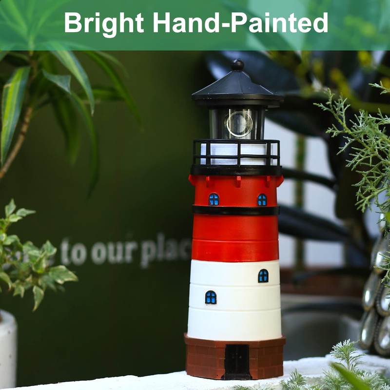 HSHD Solar Lighthouse Ornament - 30cm Tall Solar Lighthouse with