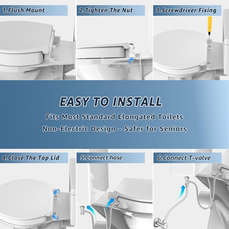 Raised Bidet Toilet Seat Elongated 18.5" – Soft Close, Dual