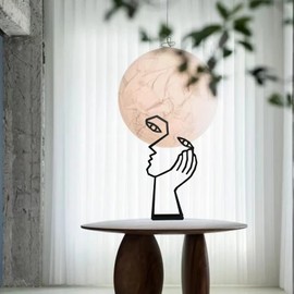 Thinker Statue Abstract Art Sculpture Home Decor, Metal Creative Face & Hand Abstract Statues for Home Office Desktop Bookshelf Decor (Metal, Black