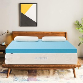 subrtex 3 Inch Memory Foam Mattress Topper Twin Gel-Infused Cooling Pad Pressure Relief Ventilated Bed Mattresses Topper, CertiPUR-US Certified Blue