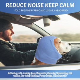 COMFPET Ear Wraps for Dogs Cats, Dog Snood for Ear Hematoma, Pet Ear Muffs for Anxiety Relief Noise Canceling, Ear Cover The Grooming & Force Drying, Calming Dog Neck and Ear Warmer, Ear Care(Blue, M)