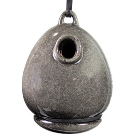 Byer of Maine Egg Bird Home for Small Songbirds, Sandy Granite, High Fired Porcelain Stoneware, Ceramic Bird House, Glaze Finish, with Forged Steel Hook