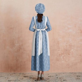 Abaowedding Womens American Pioneer Costume Dress Historical Modest Prairie Colonial Floral Dress (Large, Blue)