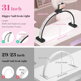 Half Moon Manicure Table Light: 31-inch Half Moon Light For Nail Desk With Phone Holder - AB Crystal Nail Tech Lamp For Beginner DIY - 48W Professional Nails Bright Desk Lamp for Salon,Lash,Tattoo