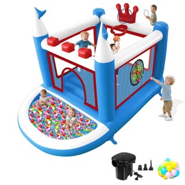 Anypool Kids Bounce House with Ball Pit, Basketball Hoop, Target Game and Ring Toss Game PVC Jumping Castle with Electric Air Pump 98”x 70”x 65” Trampoline for Ages 3-8 Indoor or Outdoor Play