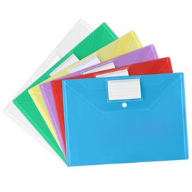 Vicloon Document Wallet, 6 x A4 Transparent Pockets, Various Transparent Colours, with Press Stud and Business Card Pocket, for Filing, Assorted for School, Job, Office and Home