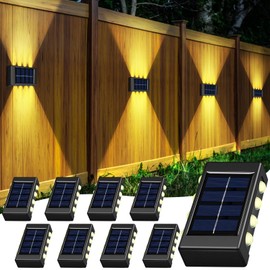 8 Pack Solar Wall Lights for Outside Solar Fence Lights Up and Down Fence LED Outdoor Decorative Waterproof Lamps Dusk to Dawn LED Lighting Wall Sconces for Outside Walkway Backyard Deck(Warm Light)