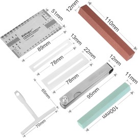 17 Pcs Guitar Luthier Tools Set Include 9 Understring Guitar Radius Gauge String Action Ruler 32 Blades Feeler Gauge Needle File Fingerboard Guards Grinding Stone with Bag for Bass Setup