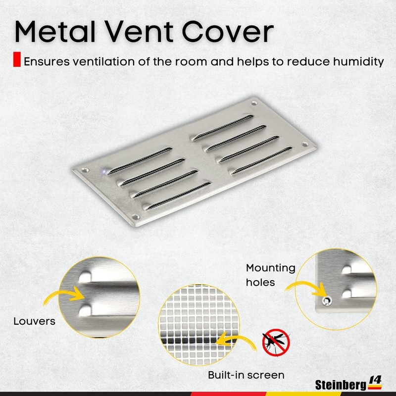 Steinberg14 Stainless Steel Vent Cover 8x3 (Duct Opening) with Mesh