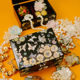 February Mountain Mother of Pearl Jewellery Box with Ring Tray - Gifts for Women Birthday Wedding Mother's Day Christmas Graduation Gifts (Sunflower)