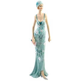 Art Deco "Broadway Belles" Lady w Handbag Teal Glitter Dress Figurine Ornament