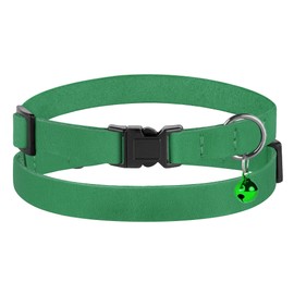 Breakaway Cat Collar Leather with Removable Bell - 13 Colors Available - Soft Adjustable Girl Boy Safety Lightweight Pet Kitten Collars Pink Brown Blue Green Red Orange Black (Green)