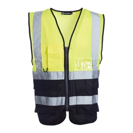 Blackrock Yellow & Black Premium Hi Vis Vest With Pockets, ID Pouch & Key Loop, Mens Womens Reflective High Vis Vests With Secure Zip, Safety Vest Security Clothing, Fully EN Certified - Size XL