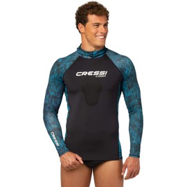 Cressi Unisex Cobia Hunter Rash Guard Hooded Water Sports Tee with sternum protection, Camo Blue, L UK