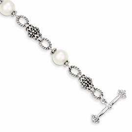 Solid 925 Sterling Silver Freshwater Cultured Pearl Bracelet 8"
