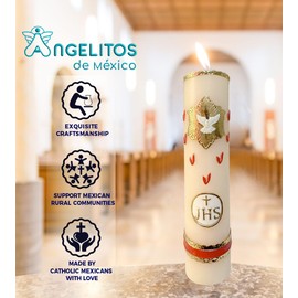 Seven Gifts with Dove JHS Holy Spirit Candle Vela de Los Siete Dones con Paloma Espiritu Santo