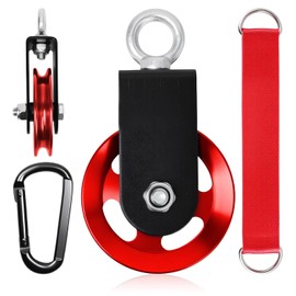Zdhsufnvw 90mm Roter Umlenkrollen für Seile Riemenscheibe aus Aluminiumlegierung mit U-förmigen Befestigungsbügeln mit Karabinerhaken und Verbindungsgurten für DIY-Fitnessgeräte Home Gym etc