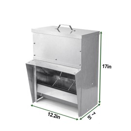 vensovo Galvanized Chicken Feeder - 25Lbs Outdoor Waterproof Metal Chicken Feeder with Lid, Coop Food Dispenser No Waste for Chicken, Haning or Stand Chicken Feeder