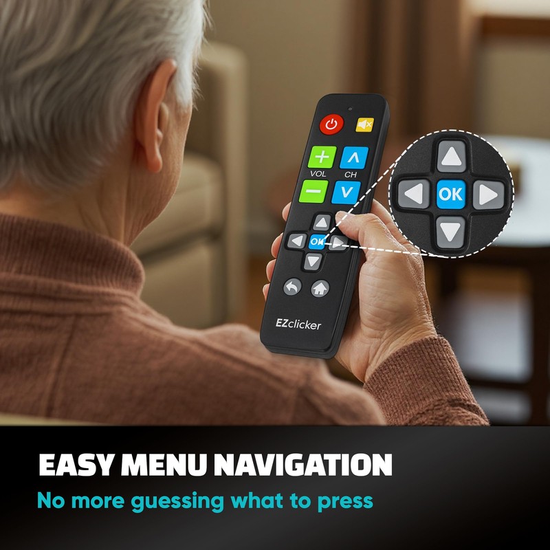 EZclicker Big Button Universal TV Remote (Black) Simple Easy to